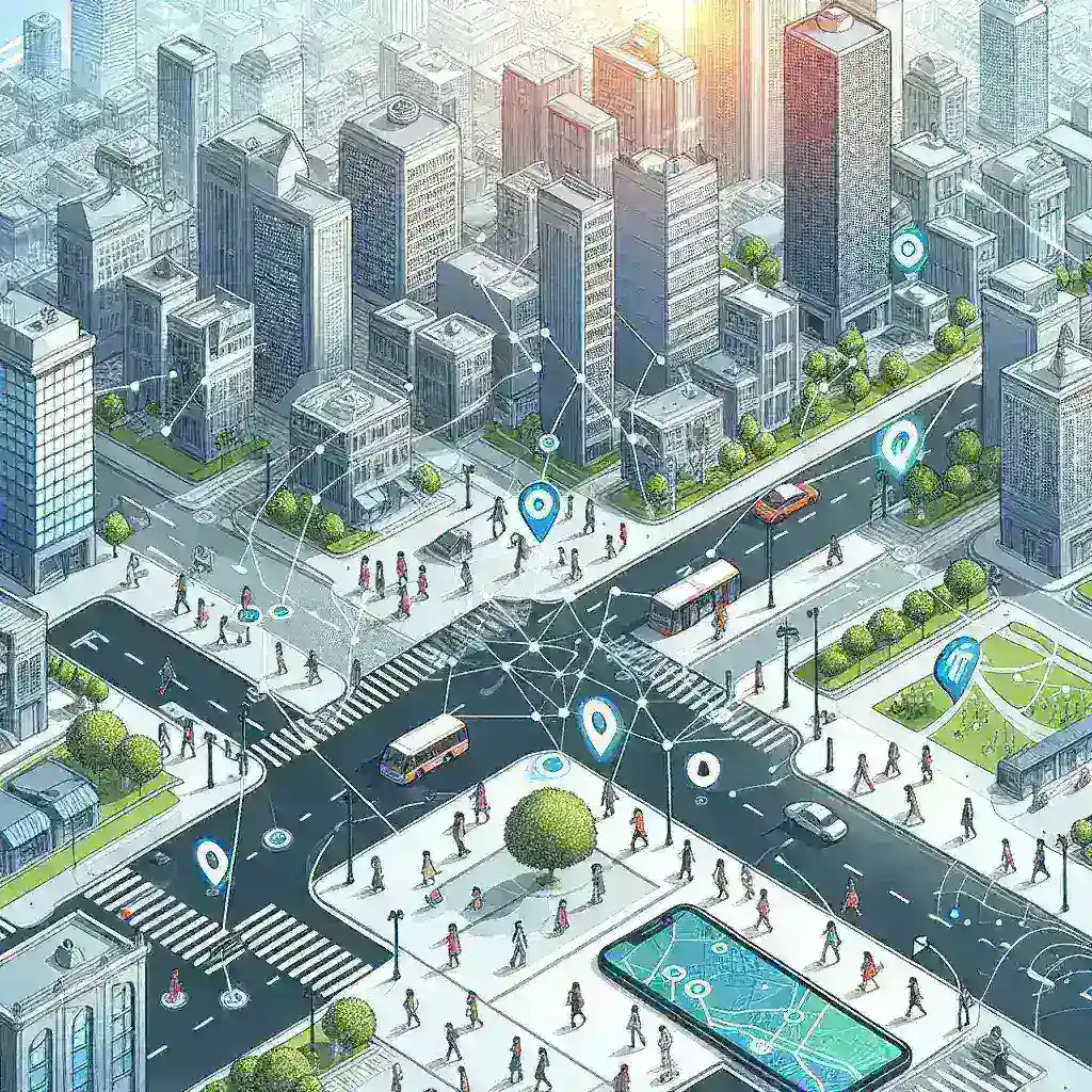 "Apple Maps UI showcasing AI-powered pedestrian navigation features in U.S. cities, illustrating enhanced urban navigation for pedestrians."