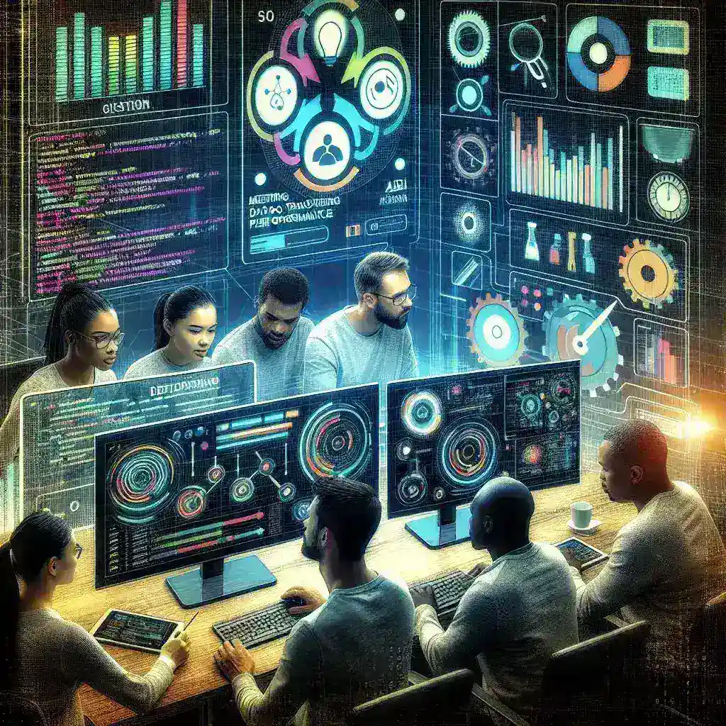 "Person analyzing API testing tools on a laptop, showcasing the best API testing tools for modern development teams in a tech workspace, emphasizing efficiency and streamlined processes."